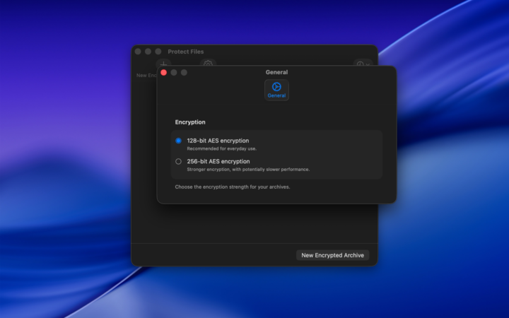 protectfiles-02 Protect Files settings with 128-bit and 256-bit AES encryption