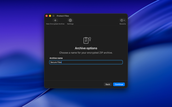 protectfiles-04 Protect Files asking for a name for the encrypted archive
