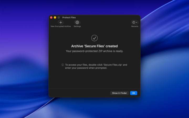 protectfiles-07 Protect Files confirming the encrypted ZIP archive is ready